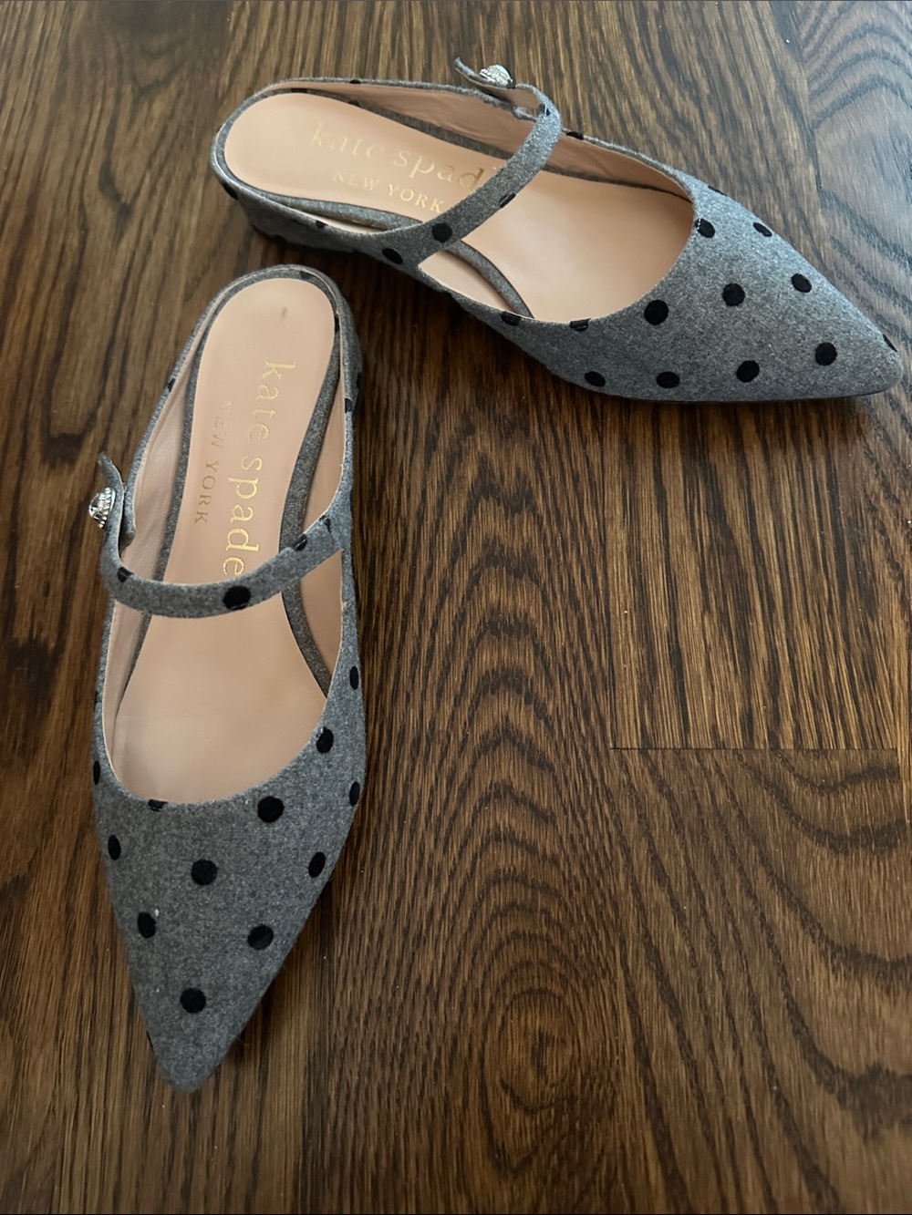 kate spade Grey Polka Dot Pointed Slingback Flats
